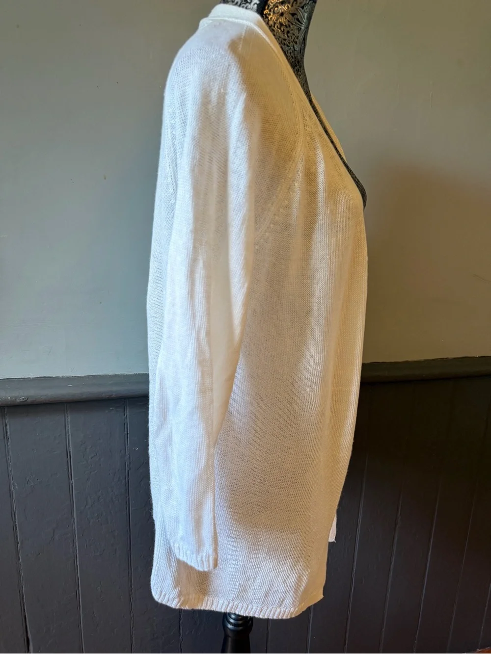 Talbots White 100% Linen Open-Front Cardigan